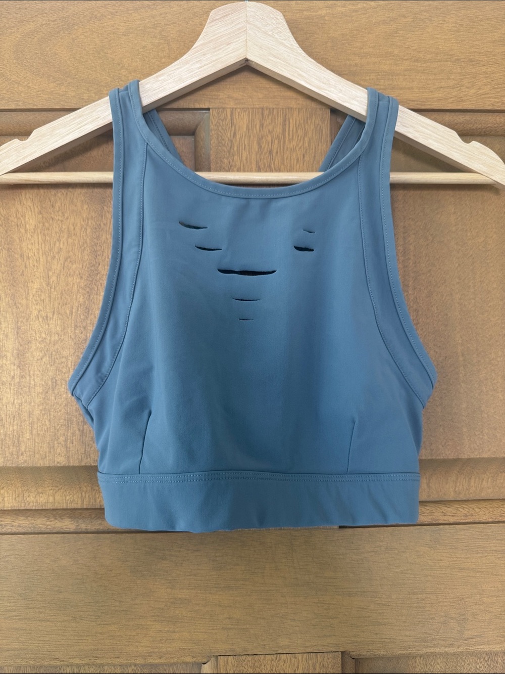 ALO Yoga Dusty Blue High-Neck Cutout Sports Bra